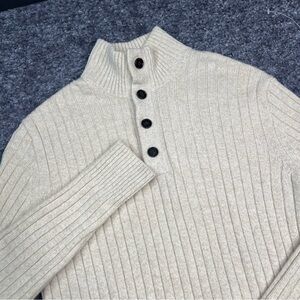Vtg Banana Republic Mens M Mock Neck Button Quarter  Sweater Recycled Wool blend